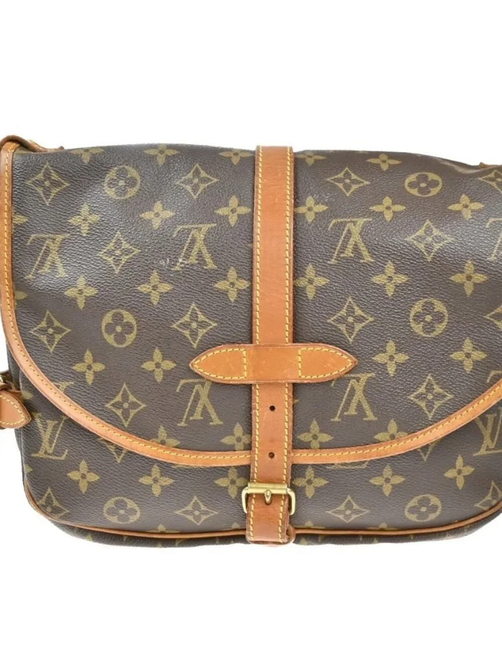 LOUIS VUITTON Logo Saumur 30 Shoulder Bag Monogram Leather Brown M42256 84EG375